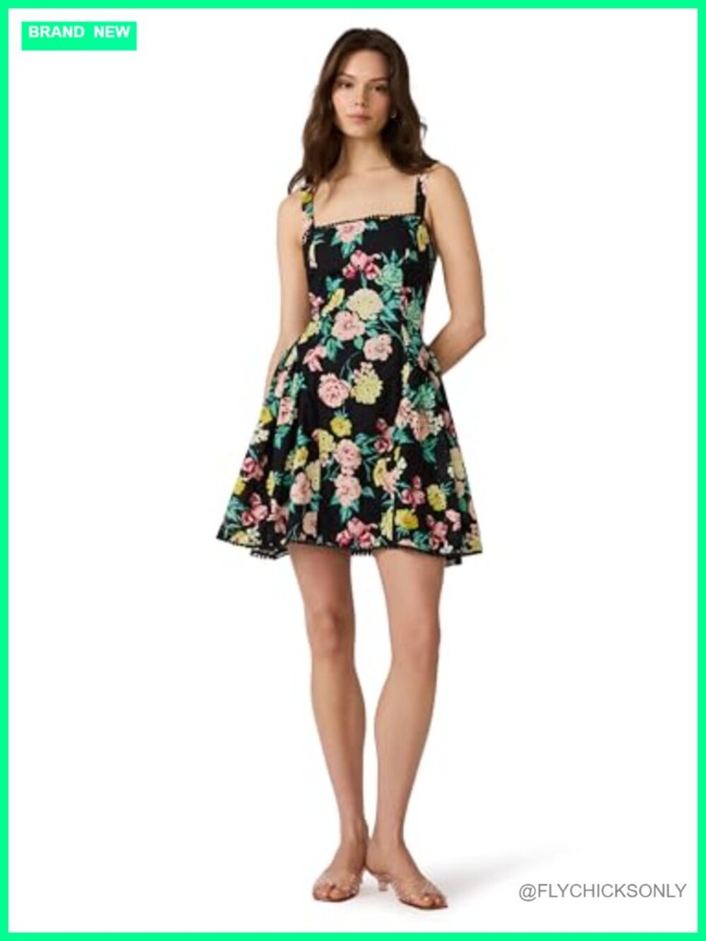 Fit & Flare Midi Dress Square Neck Sleeveless Zipper Casual